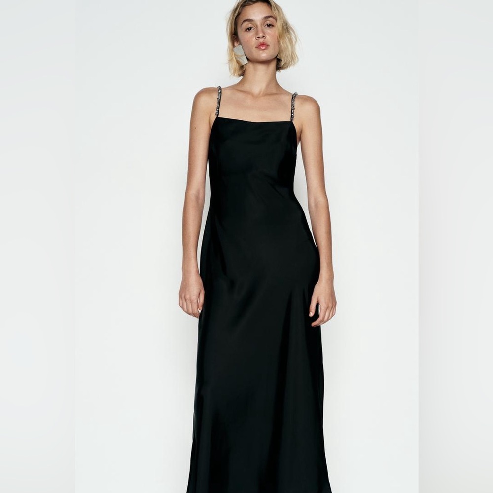 Zara silky maxi dress with beaded straps - Picture 1 of 9